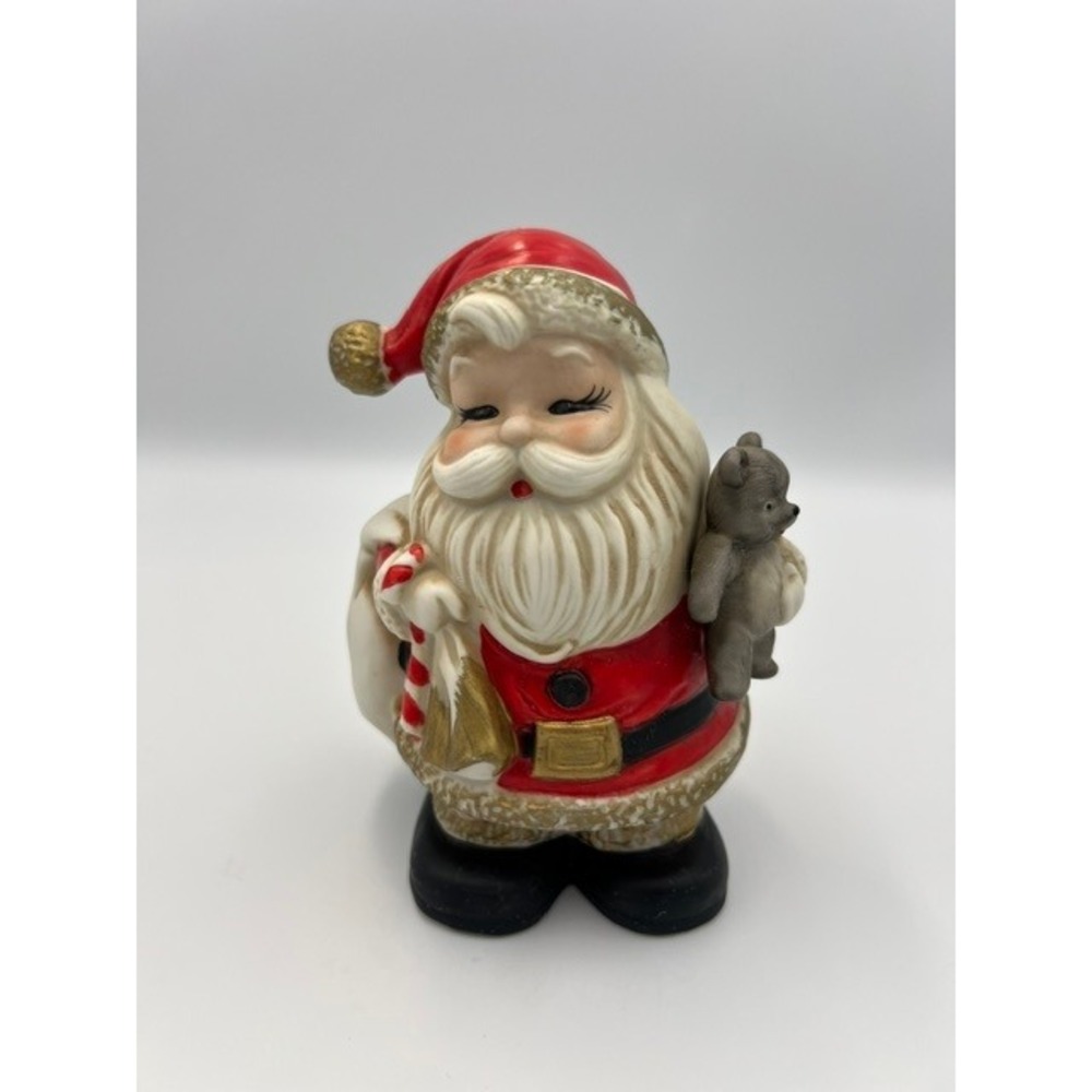 Vintage Homco Santa Claus Ceramic Piggy Bank 5610 Red White Gold 6.5 Inch
